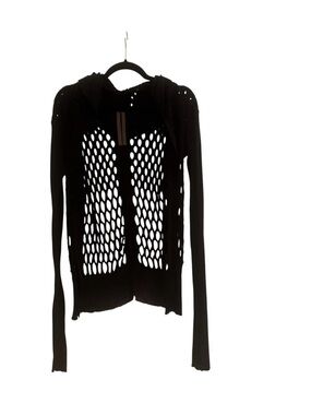 Black Open-Knit Hooded Women's Sweater